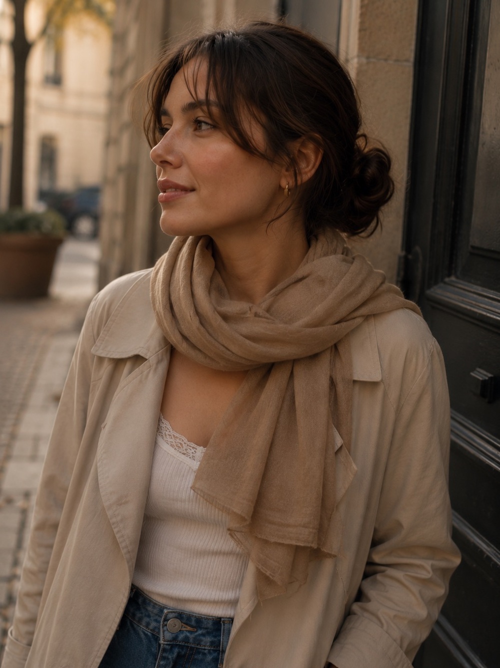 Camel Beige 100% Wool Lightweight Luxury Drape Wrap Classic Scarf Minimalist